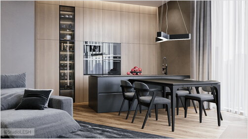 Apartment in the residential complex Arena Park: kitchen and living room