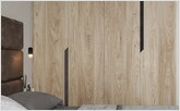 Сочетание деревянного шкафа и пастельной кровати
