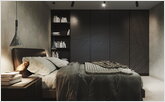 Luxiry bedroom with a big storage system