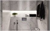  Combined bathroom with a niche for bathroom amenities in a false wall