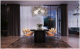 Dining area highlighted by widescreen granite