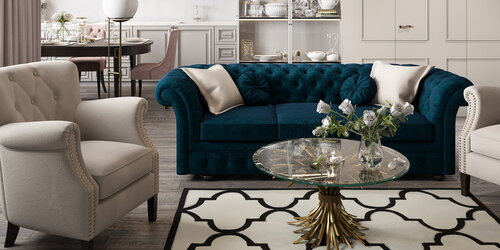 Синий диван в классическом интерьере