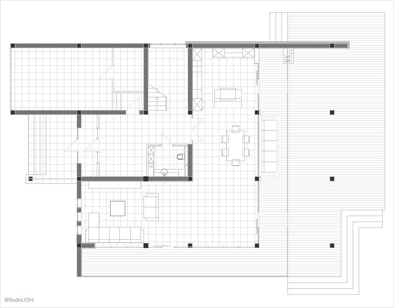 The layout of the first floor with the pool