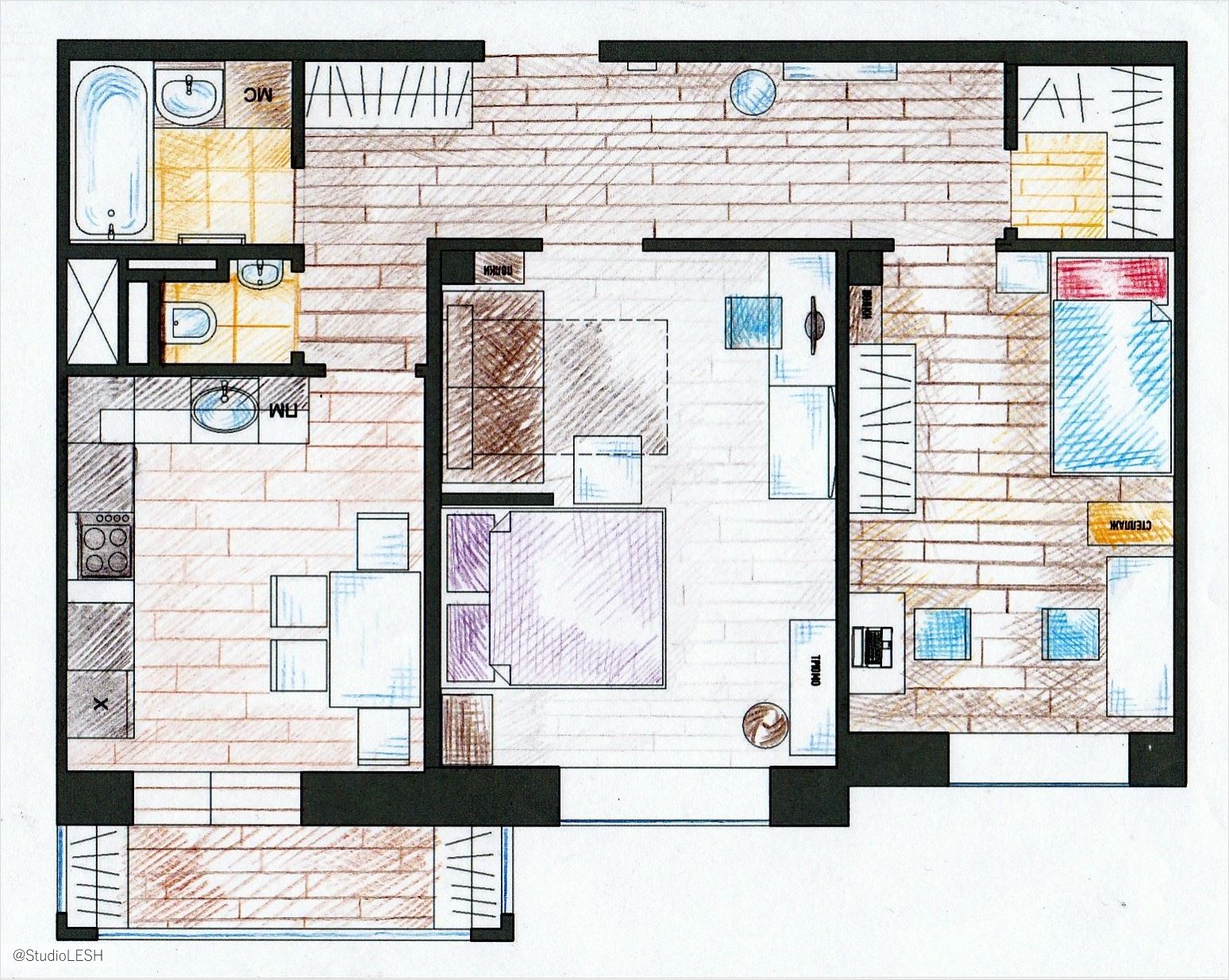 Дизайн трехкомнатной квартиры 60 кв.м. - советы, фото, варианты