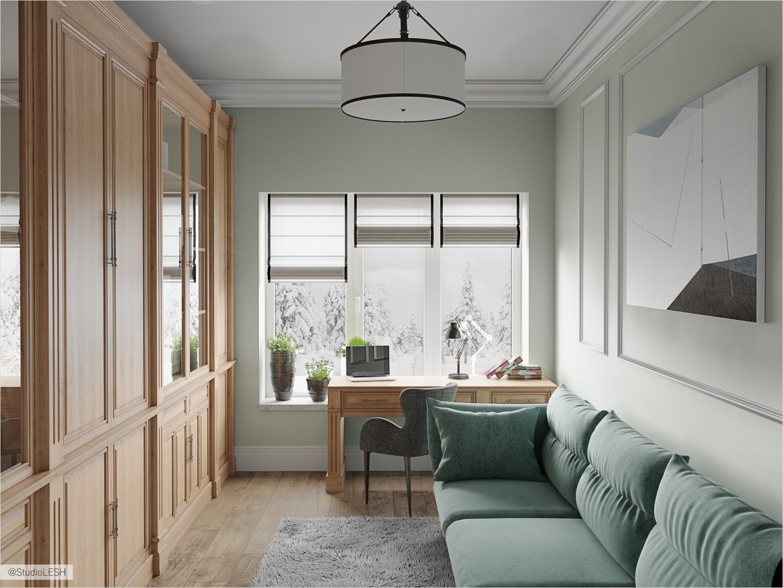 Кабинет с большим книжным шкафом