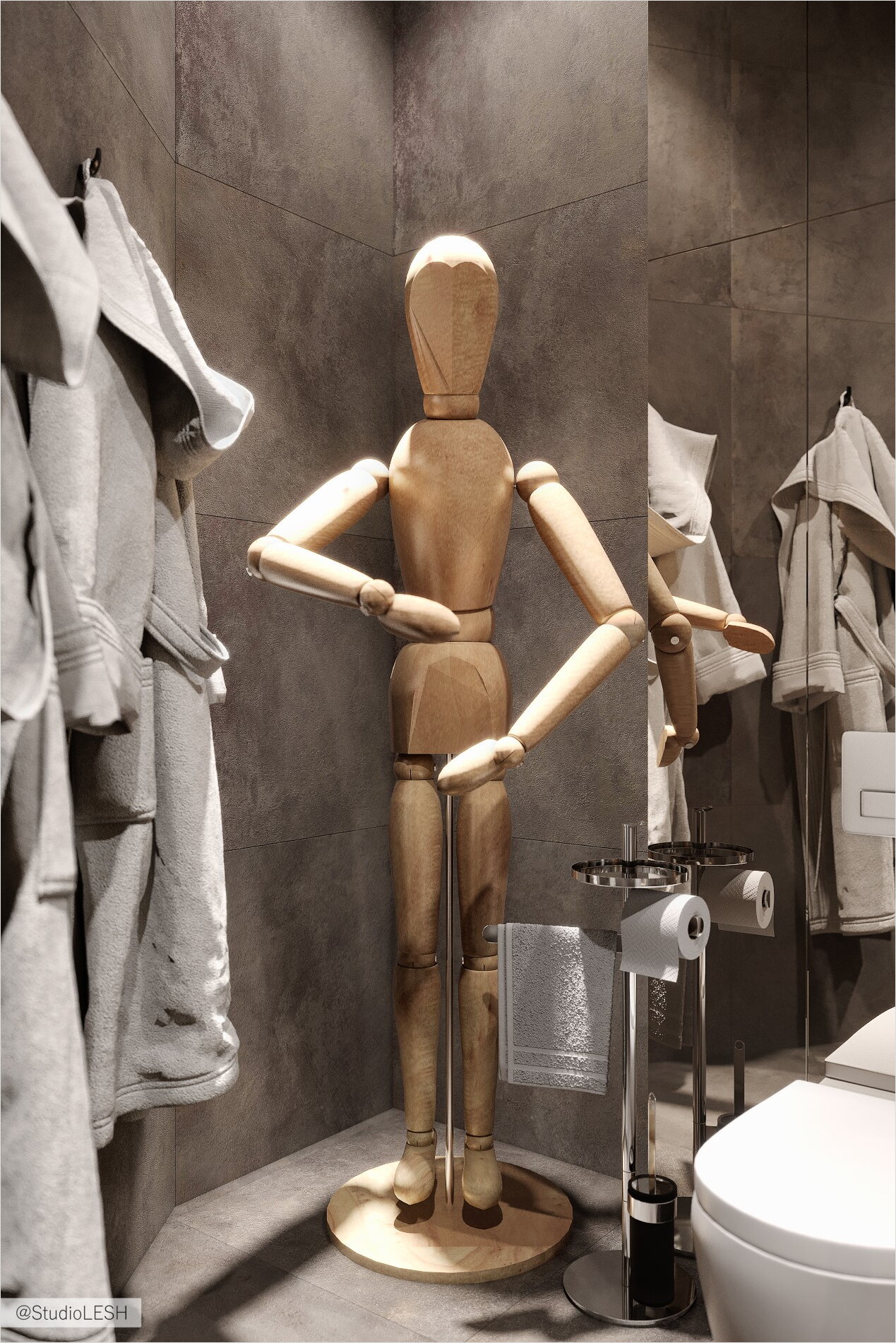 Full-length sculpture of a wooden man from IKEA