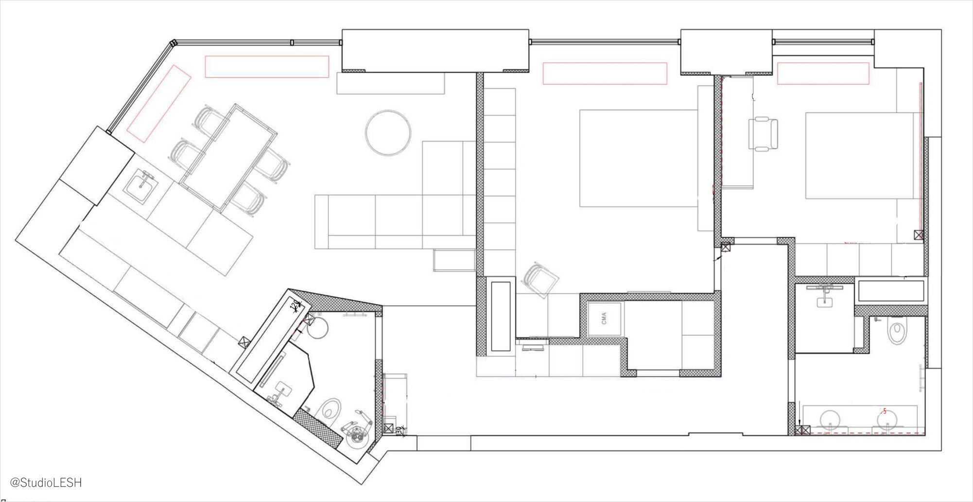 Apartment layout: furniture arrangement in Arena Park residential complex
