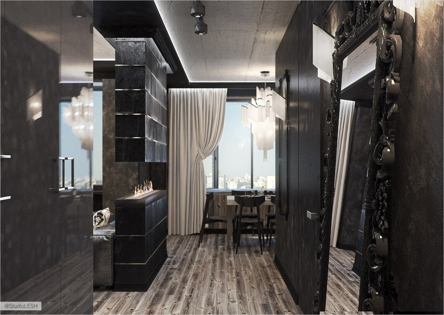 Дизайн однокомнатной квартиры в черном цвете