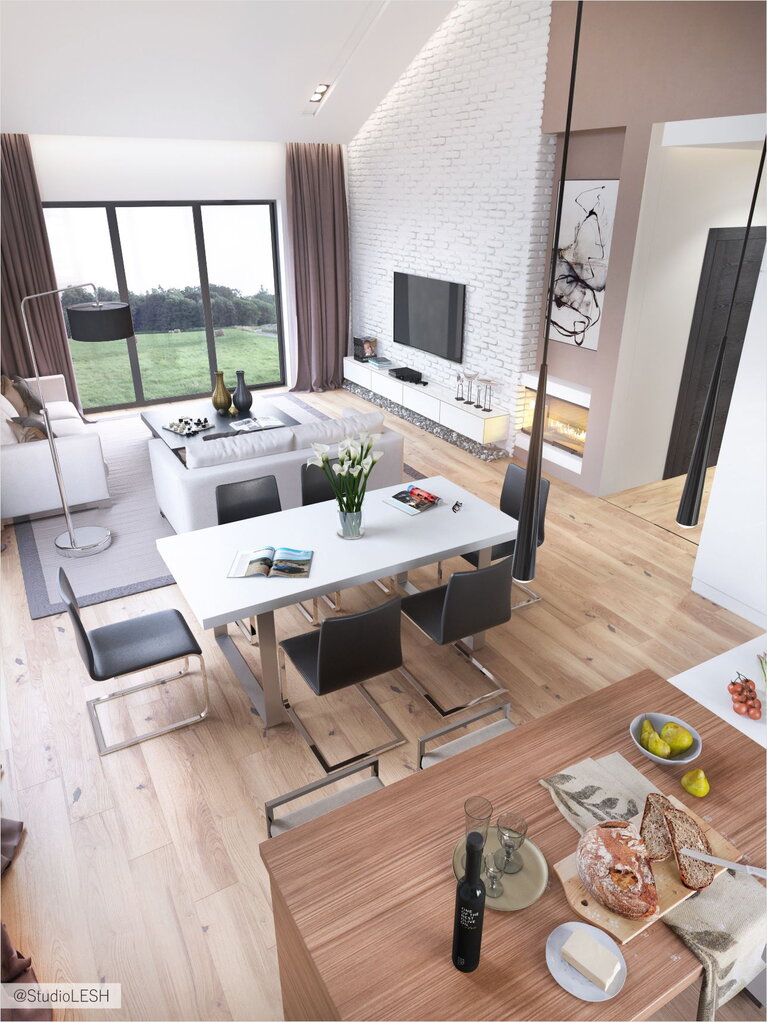 Дизайн проект гостиной в загородном доме 