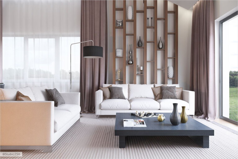 Интересный проект гостиной в доме 