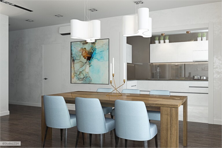 Зона столовой, кухня, дизайн проект 