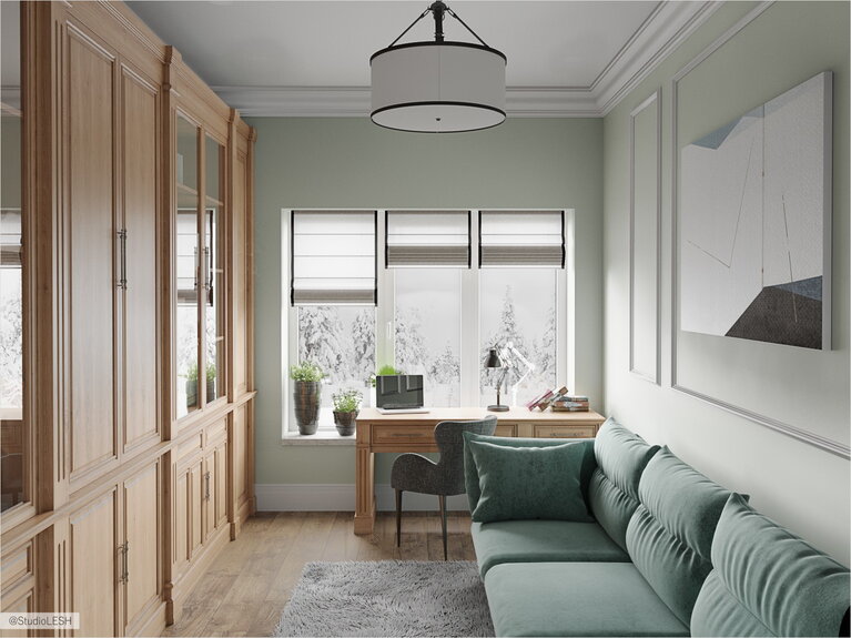 Кабинет с большим книжным шкафом