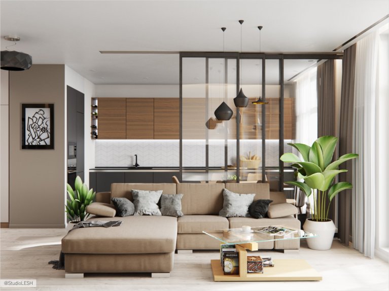 Гостиная в теплых тонах