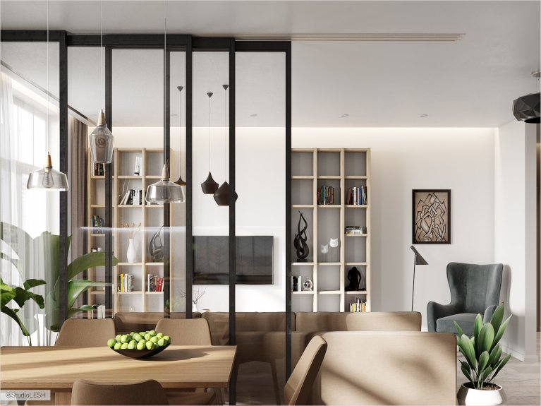 Стеклянная перегородка в интерьере