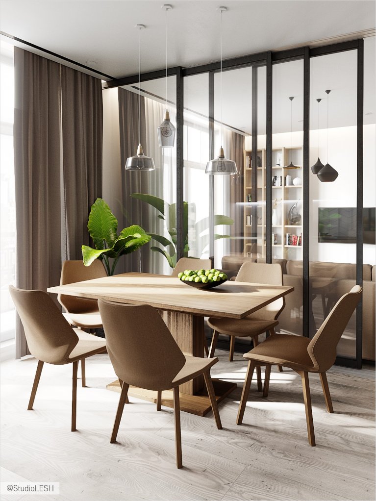 Разделение кухни и гостиной перегородкой