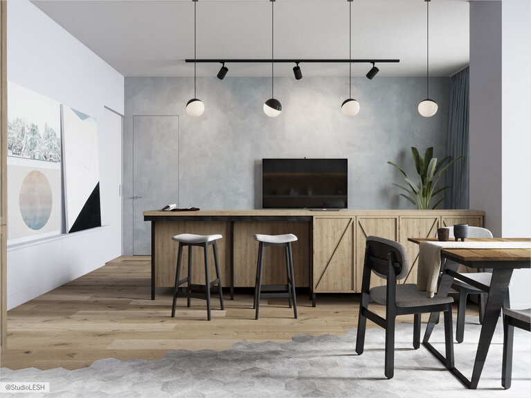 Оформление гостиной с барной стройкой