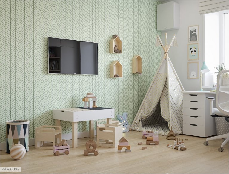Светло зеленая комната ребенка 