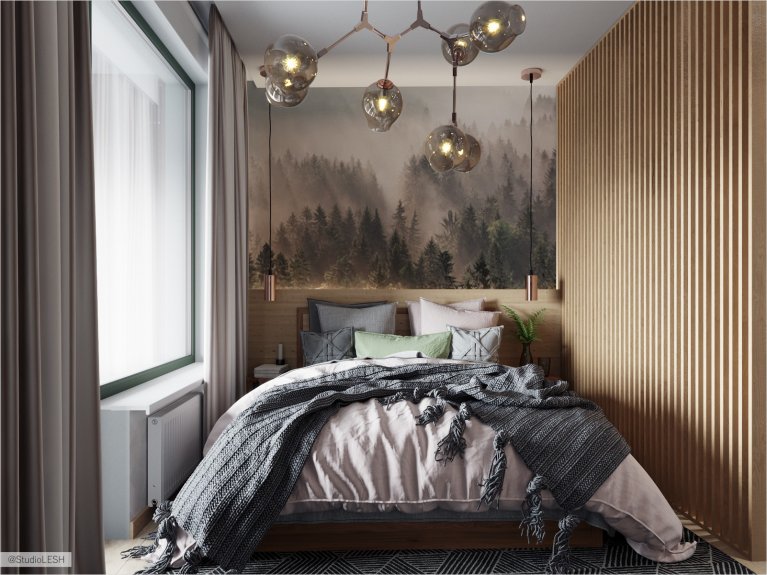 Деревянные реки в интерьере спальни