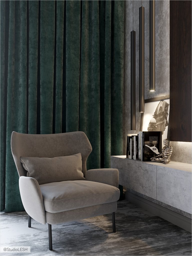 Velvet curtains in bedroom