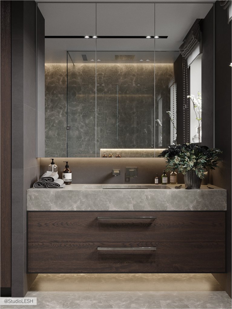 Wooden rack in bathroom