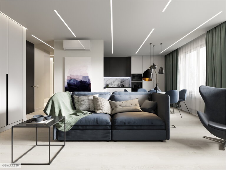 Blue coach in living room