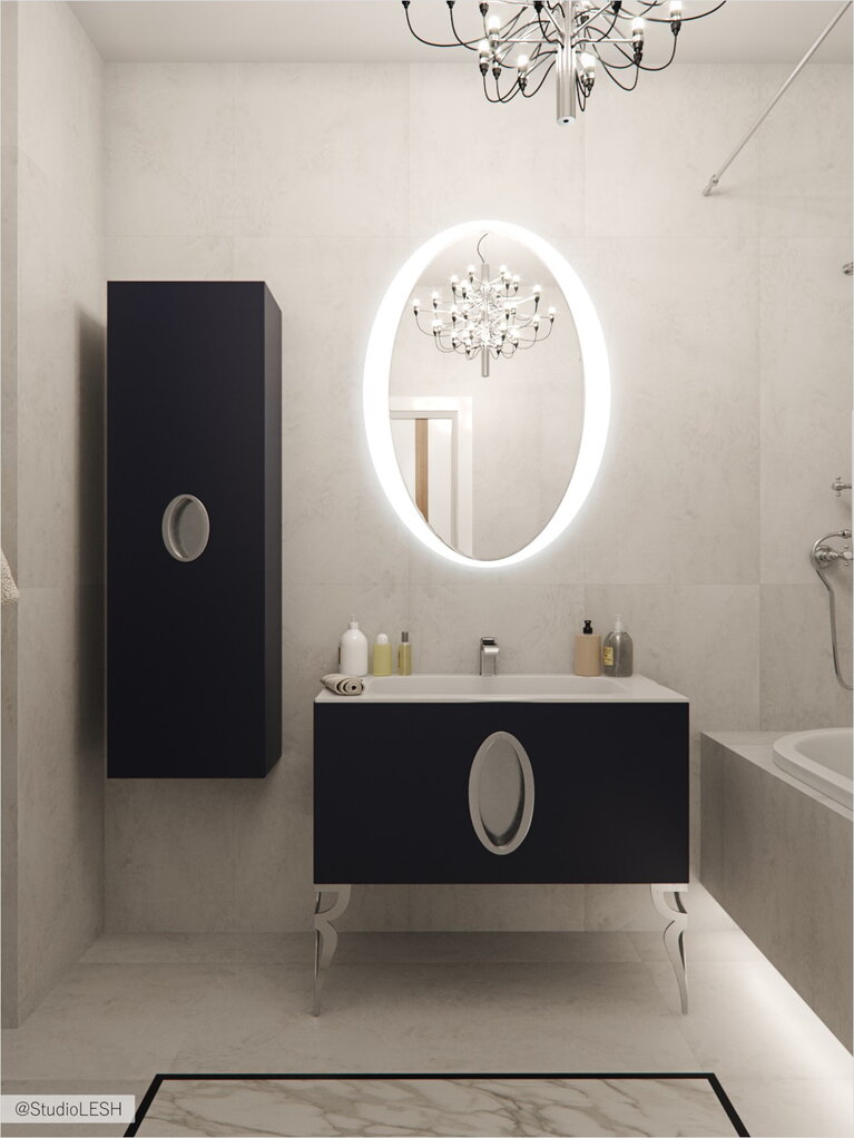 Oval accessories in bathroom