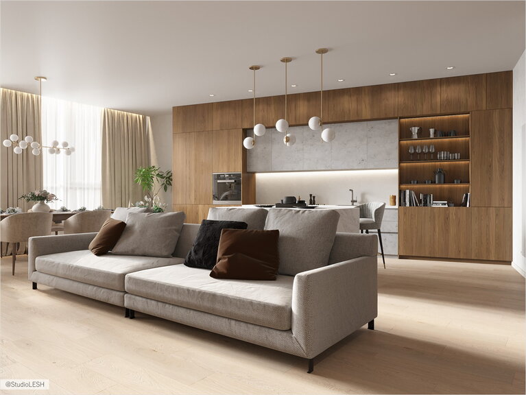 Big couch in the living room with the focus on pillows