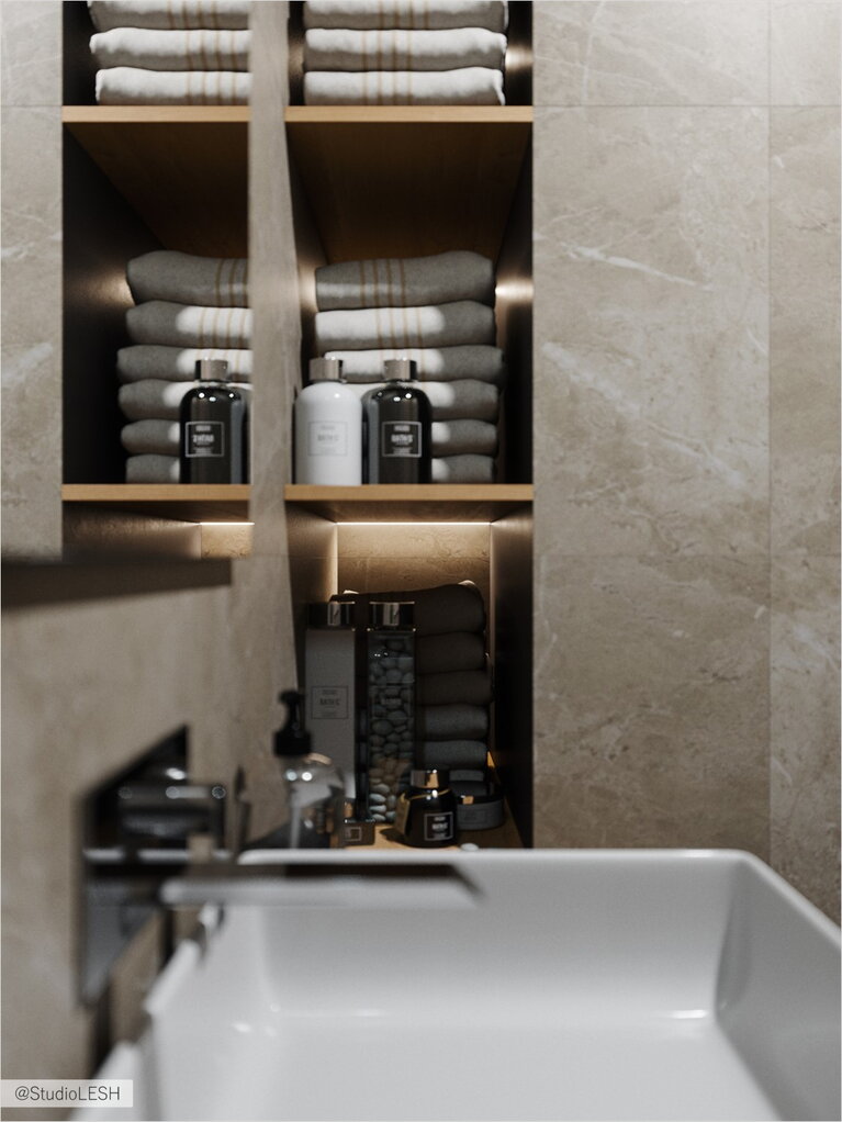 Built-in shelves in the bathroom