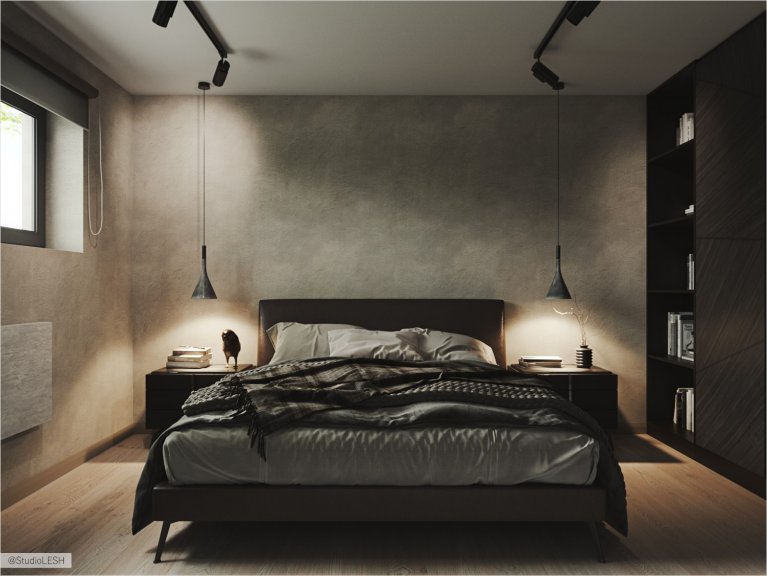 Уютная двухспальная кровать в интерьере