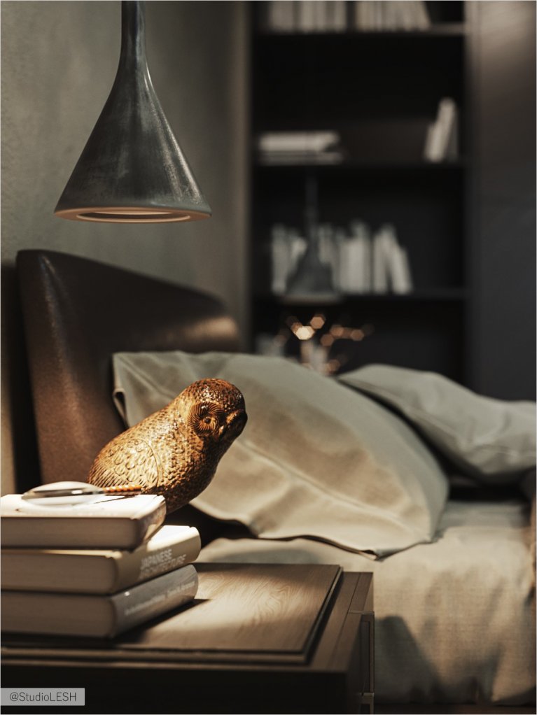 Прикроватная тумбочка с книгами в спальне