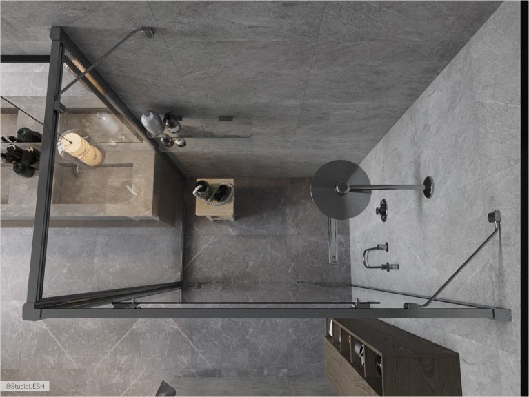 Просторная душевая комната в ванной комнате на мансарде