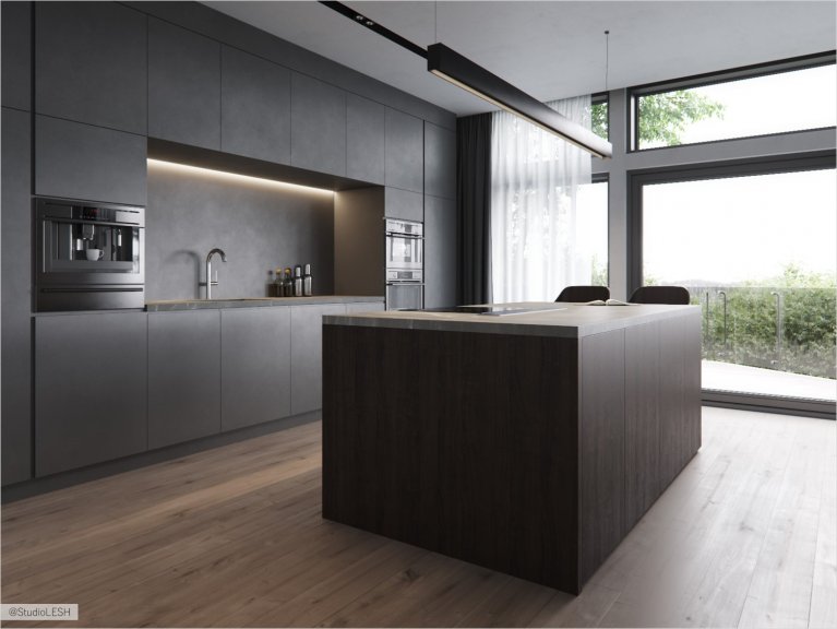 Кухонный остров в кухне в загородном доме