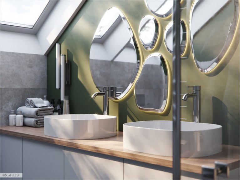 Двойная раковина с креативными зеркалами