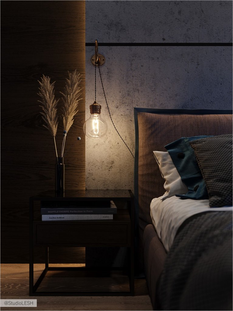 Локальный светильник в спальне над прикроватной тумбочкой