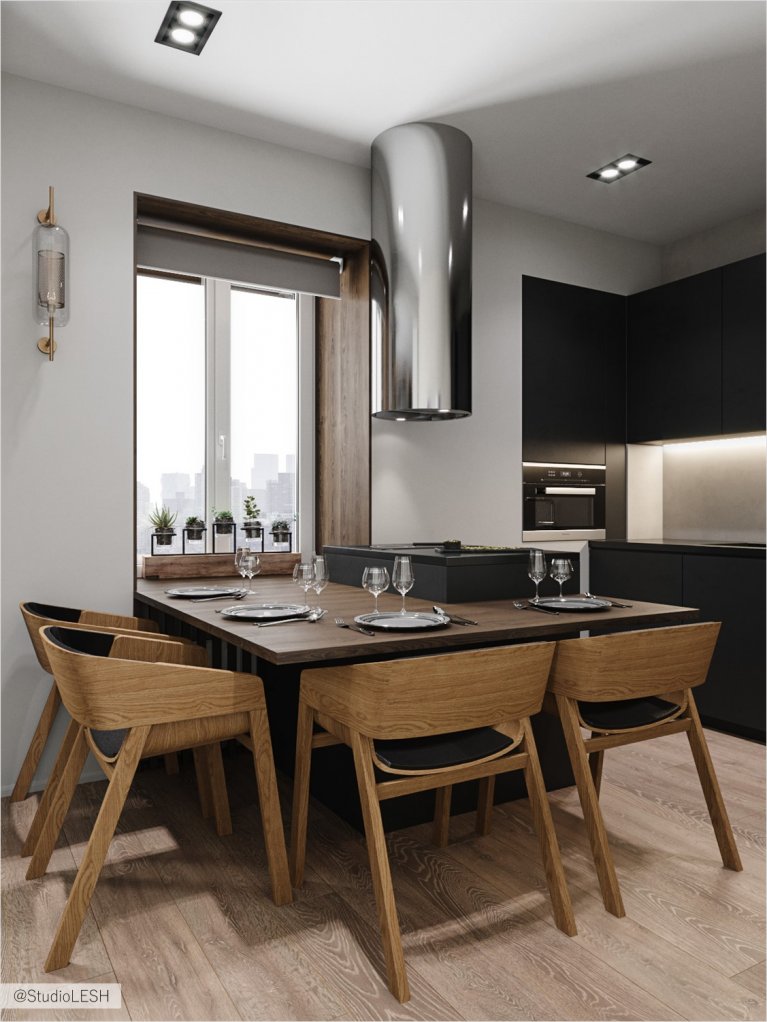 Кухонный остров с обеденной зоной