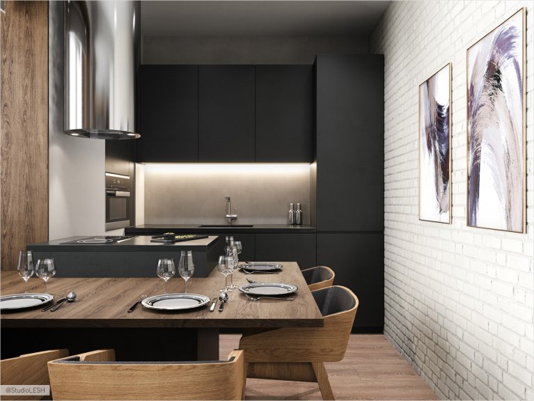 Компактная кухня с плоскими фасадами