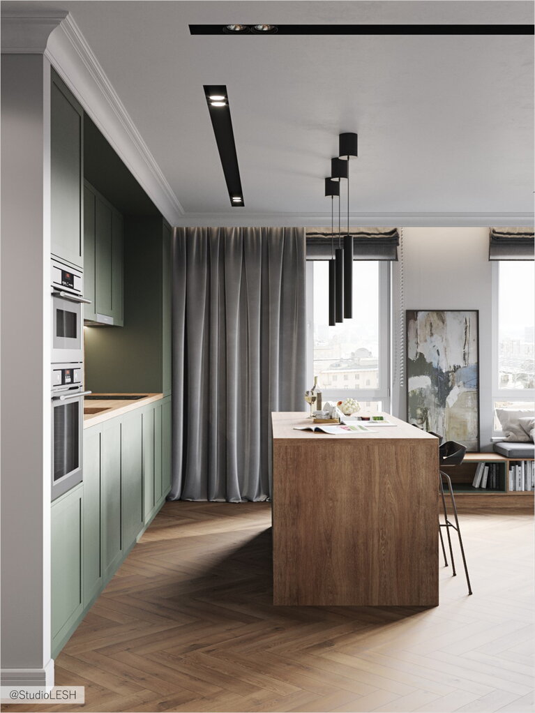  Kitchen island in the Scandinavian style kitchen