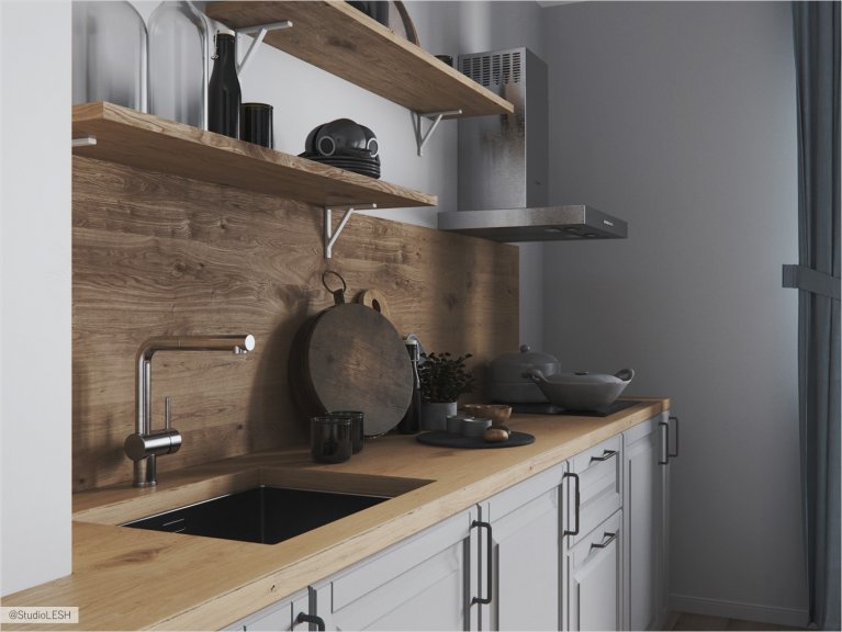 Wooden kithen suit in kitchen in scandinavian style