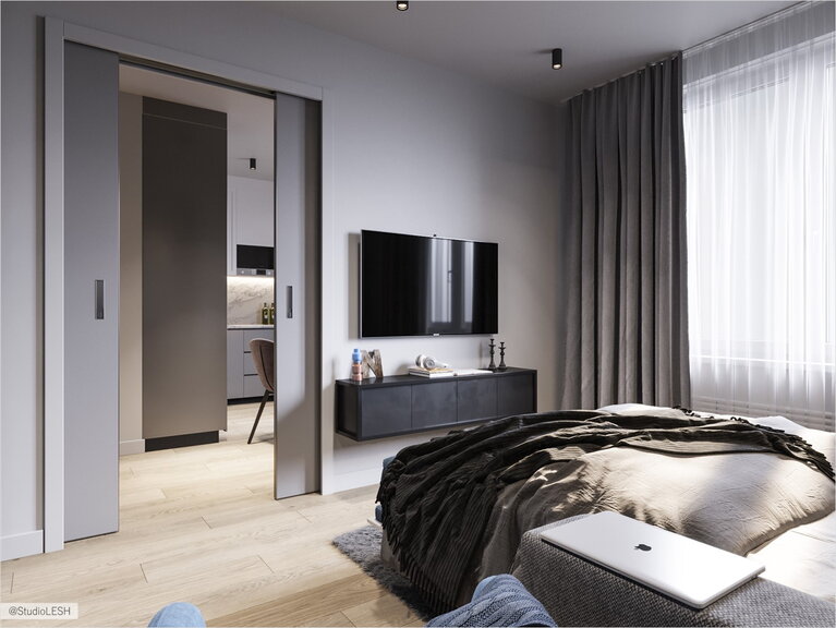  Sliding doors to the living room, hidden hidden in the wall