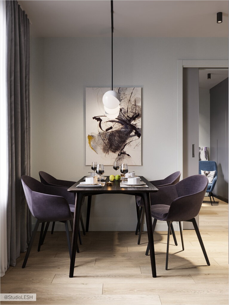  Dining room with local light and purple accent