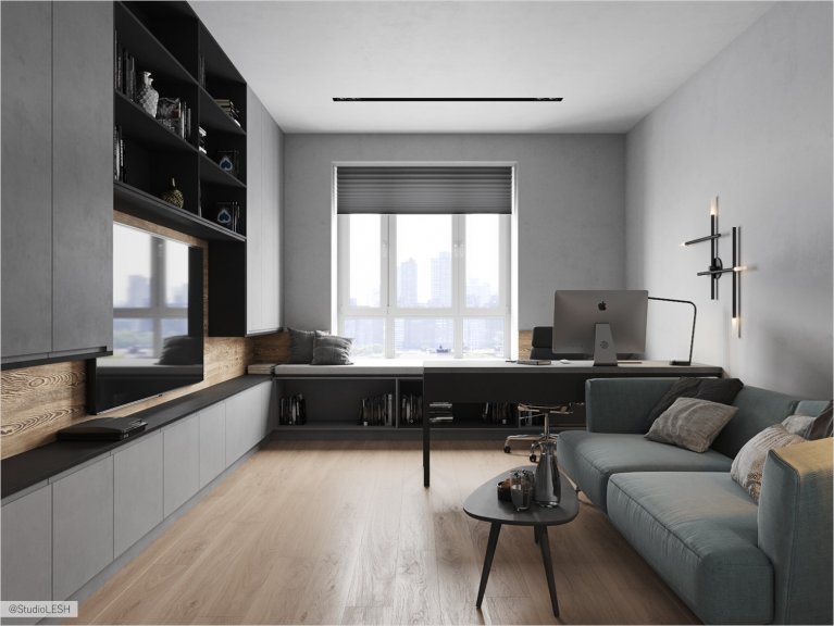 Additional seating area in the office under the window