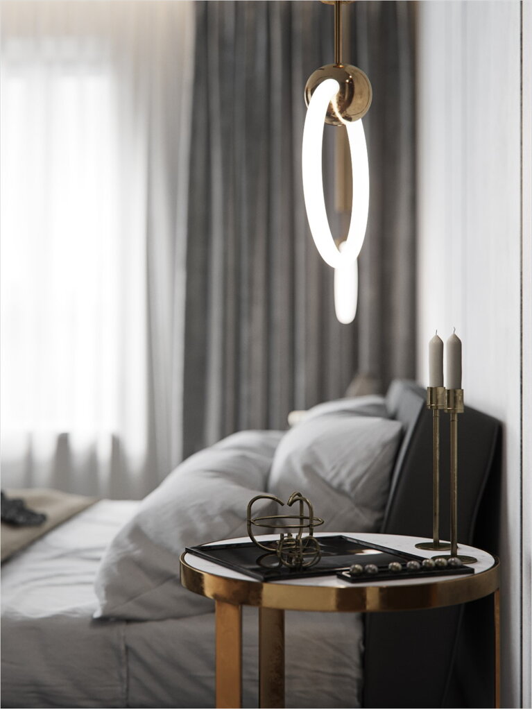 Double comfortable bed in the bedroom