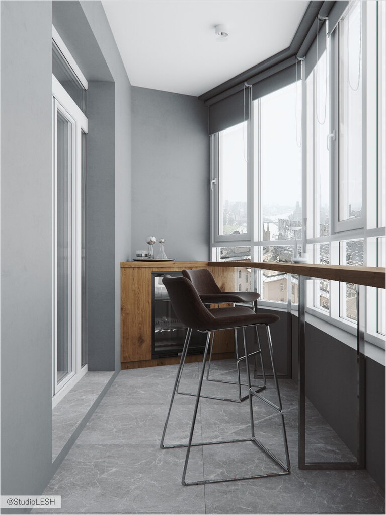 Balcony with bar and wine cooler