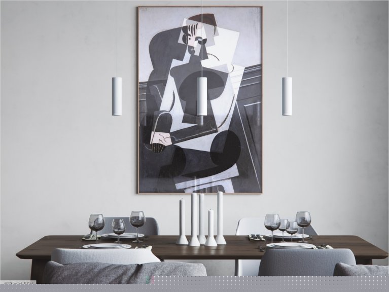 Арт-объект, картина в кухне-гостиной над столовой зоной с отдельным светом