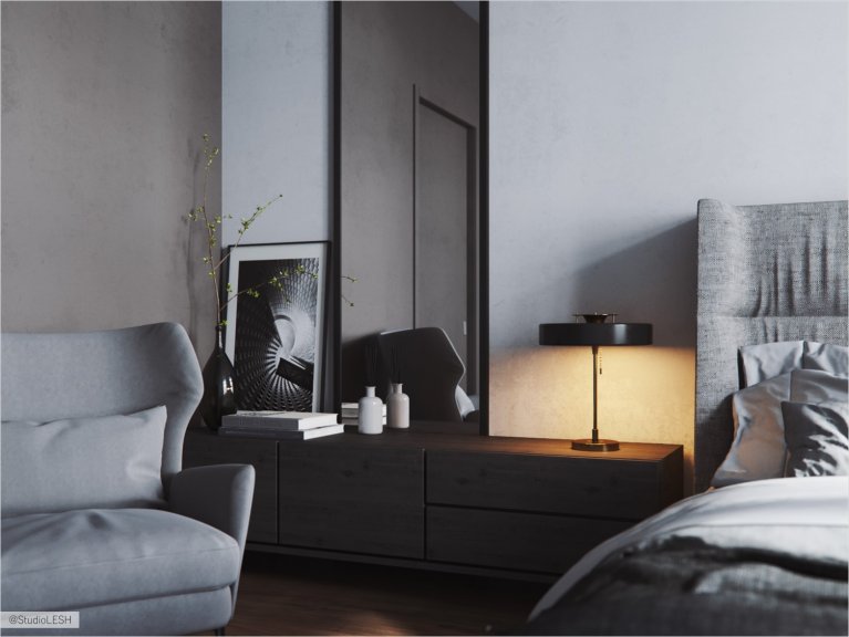 Вписанный в интерьер вентиляционный канал в спальне