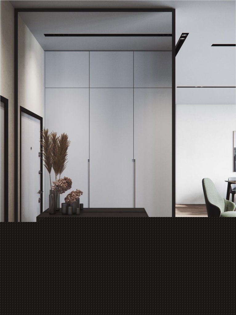 Прихожая с интересной консолью и пуфом для удобства