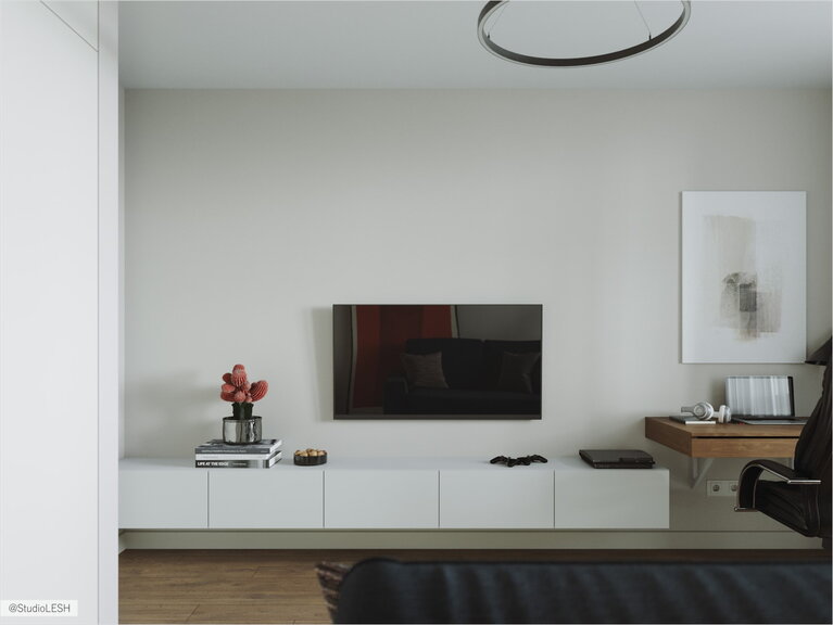 Подвесная тумба под телевизор в кабинете