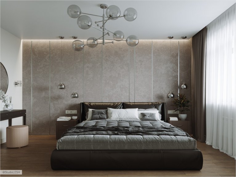 Современная уютная спальня с туалетным столиком для хозяйки