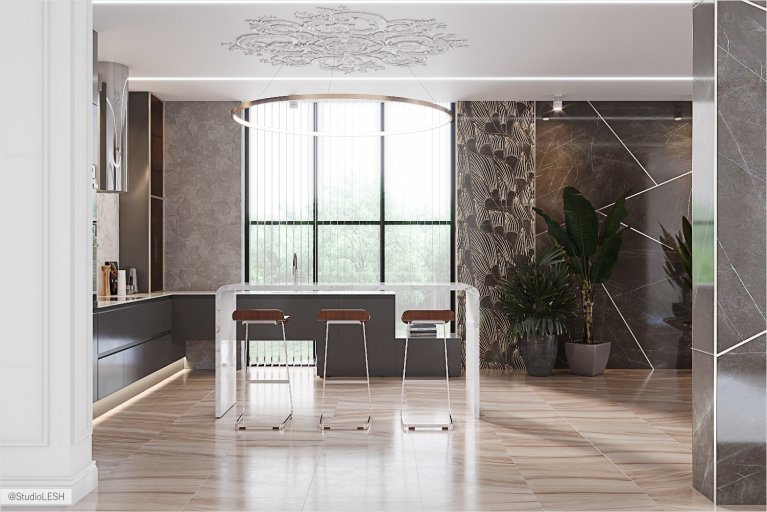 Кухня с панорамным окном