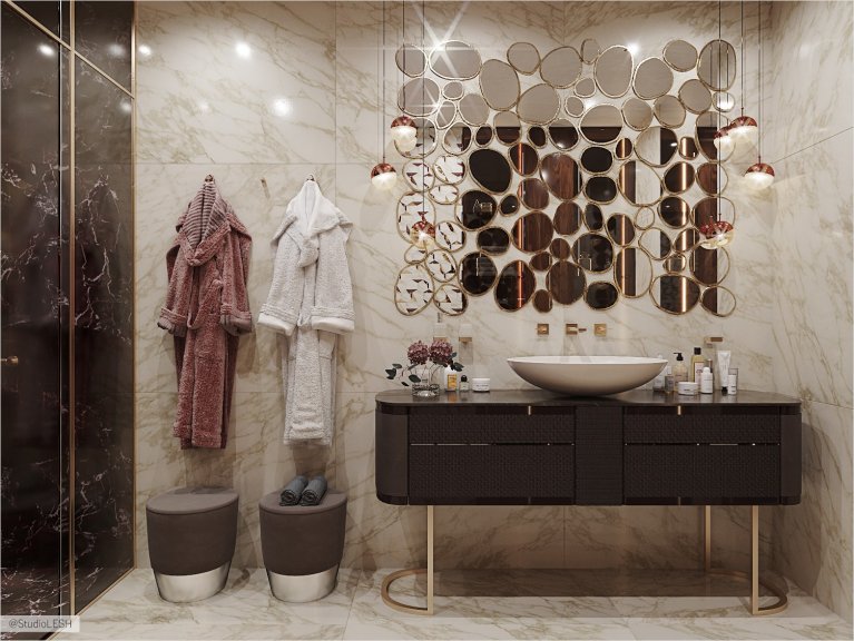 Зеркало капли в ванной комнате с душевой комнатой